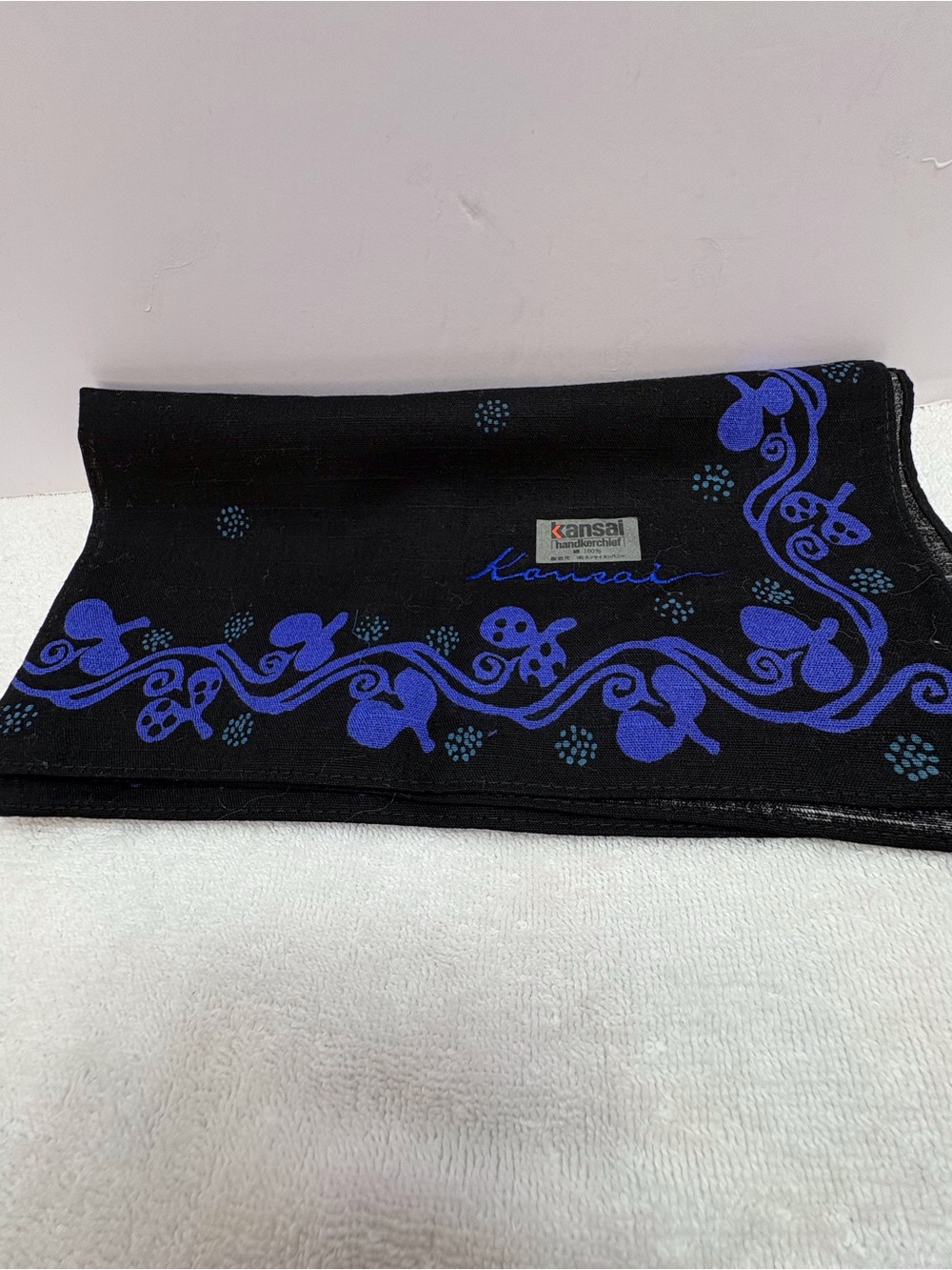 Black Scarf with Blue Floral Border